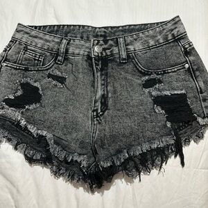 Distressed Black Shorts
